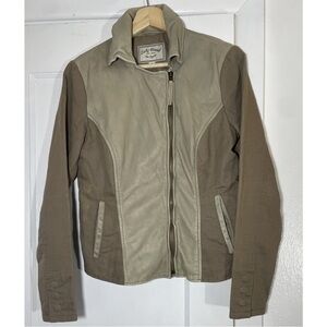 Lucky Brand Women's Taupe Lamb Leather & Linen Paneled Moto Jacket ~ sz Small